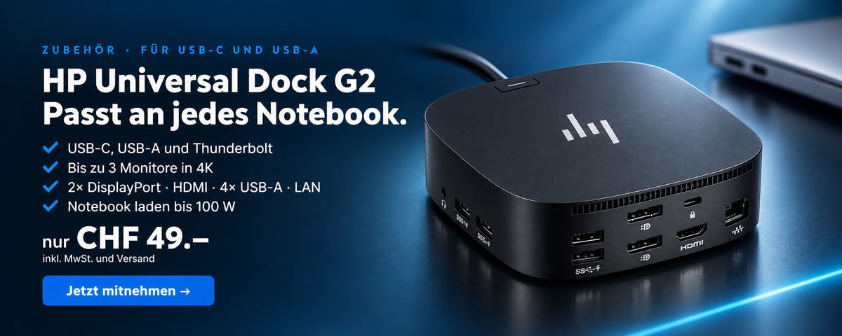 HP USB-C/A Universal Dockingstation G2 für USB-C, USB-A und Thunderbolt, bis zu 3 Monitore in 4K, nur CHF 49 inkl. Versand